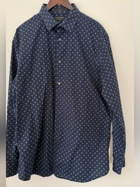 Banana Republic Navy Button-Down Shirt with Light Blue Medallion Print